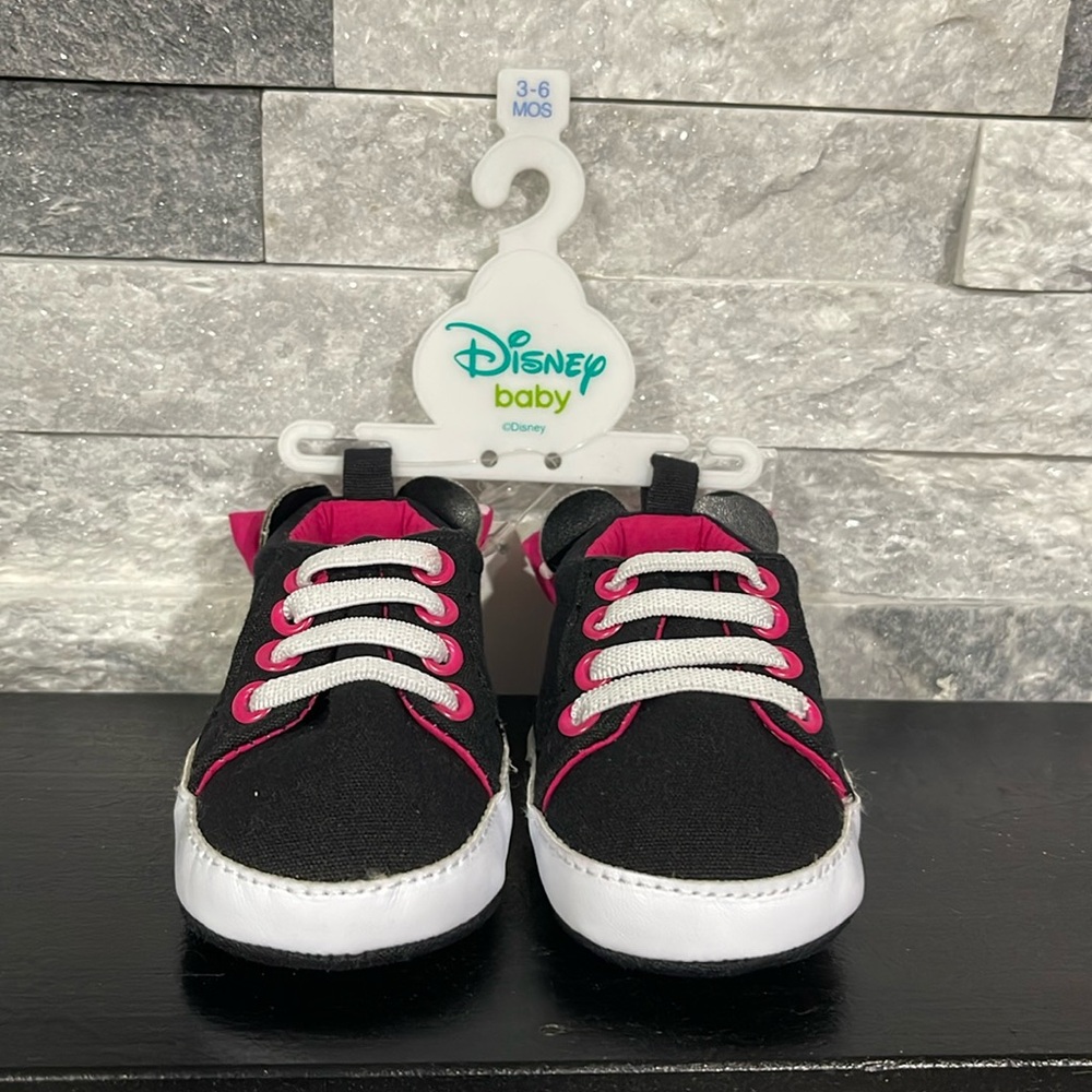 Disney Store Minnie Mouse Pink Bows Baby Infant Shoes Black